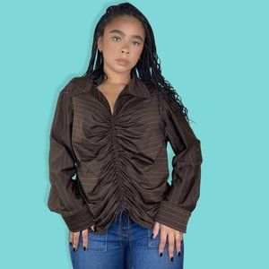 Vintage 2000s Pinstripe Cinched Blouse